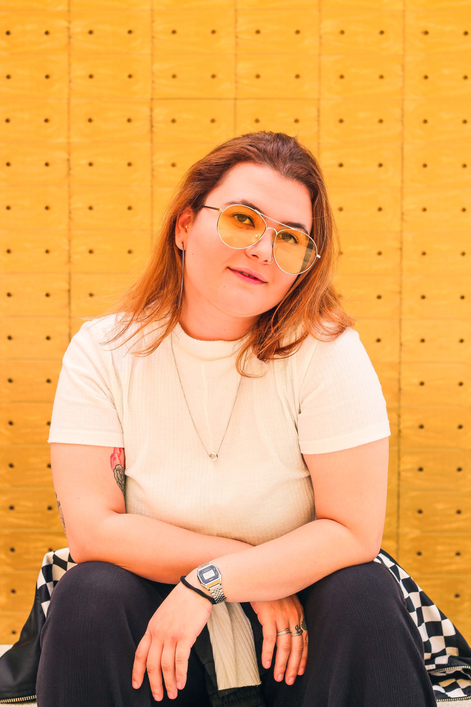 Kaleido Mustang Aviator — brushed gold frame with sunrise mirror lens