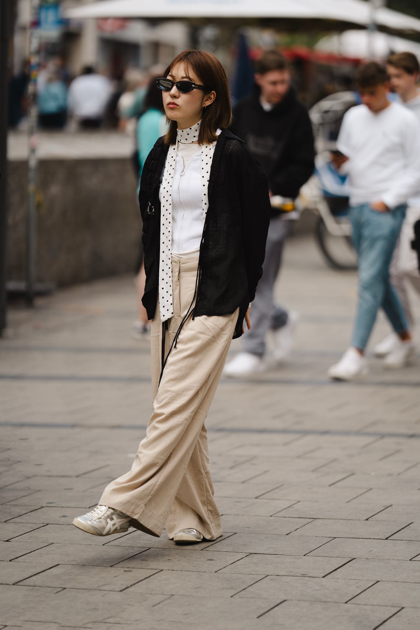 Monoloom Weft Trouser, wide unbleached trousers worn on the street